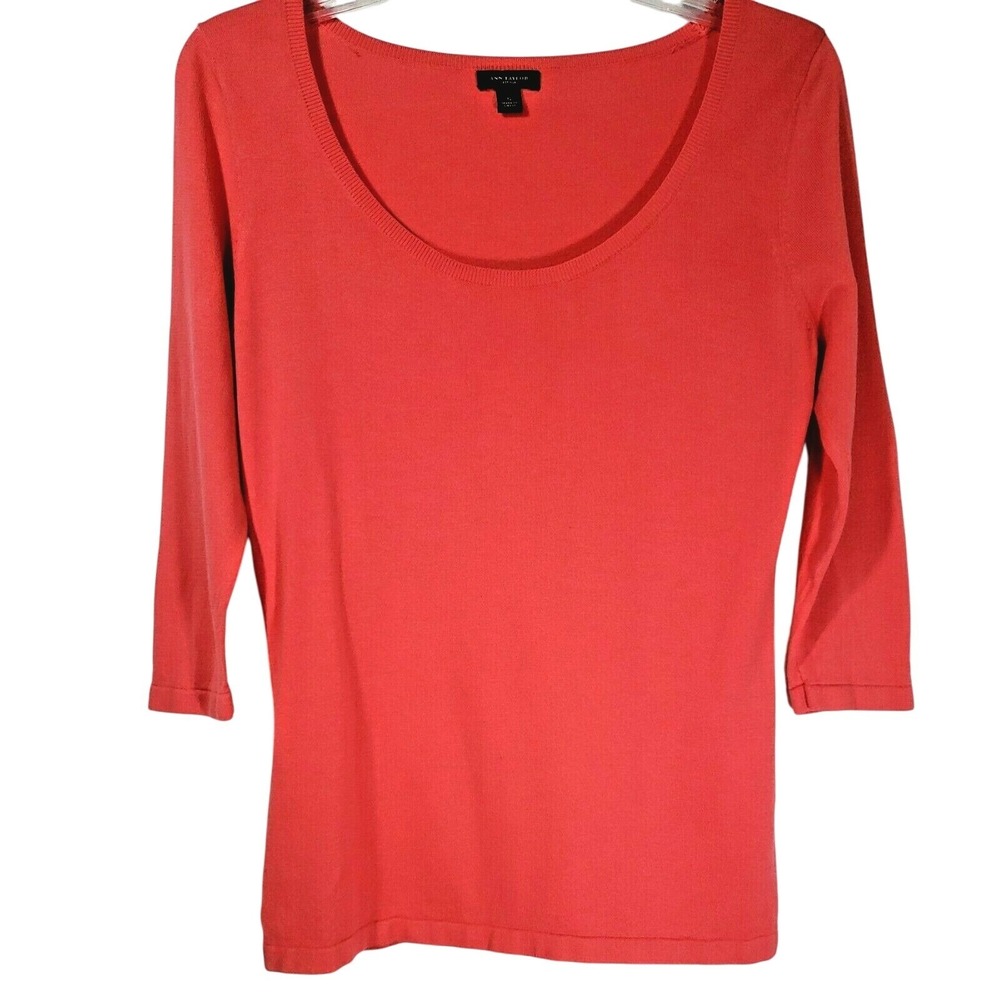 Ann Taylor Sweater Women's Small 3/4 Sleeve Red Silk Cotton Blend Blossom Knit